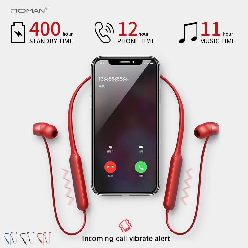 

Roman Bluetooth Earphone Sport Wireless Headphones Support TF/SD Card Bluetooth Headset Music Headphone with Mic With packing