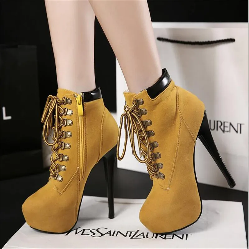 

Autumn Winter Ankle Boots For Women Platform High Heels Female Lace Up Shoes Woman Platform Short Boot Casual Ladies Footwear