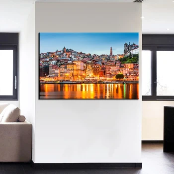 

Wall Art Decor Room Poster 1 Piece Douro River Porto Portugal Night Cityscape Painting HD Print Frame Modular Canvas Picture