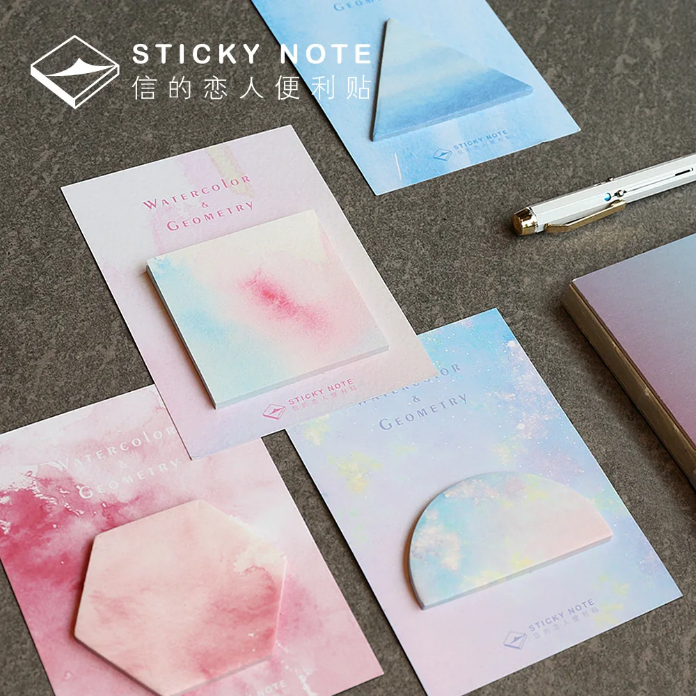 

1 pcs Kawaii Watercolor Geometric Self-Adhesive Memo Pads Sticky Notes notepad Write Pad School Office Sationery