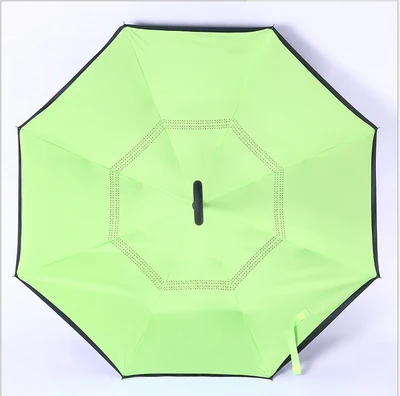 Drop shipping Windproof C-type Folding reverse umbrella hands-free rain/sun women/men outdoor double Layer Inverted zizihua - Цвет: green