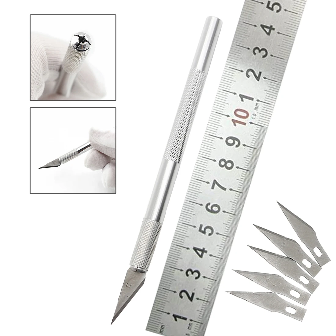 

1set/ Metal Handle Scalpel Blade Knife Wood Paper Cutter Craft Pen Knives Engraving DIY Hand Tools