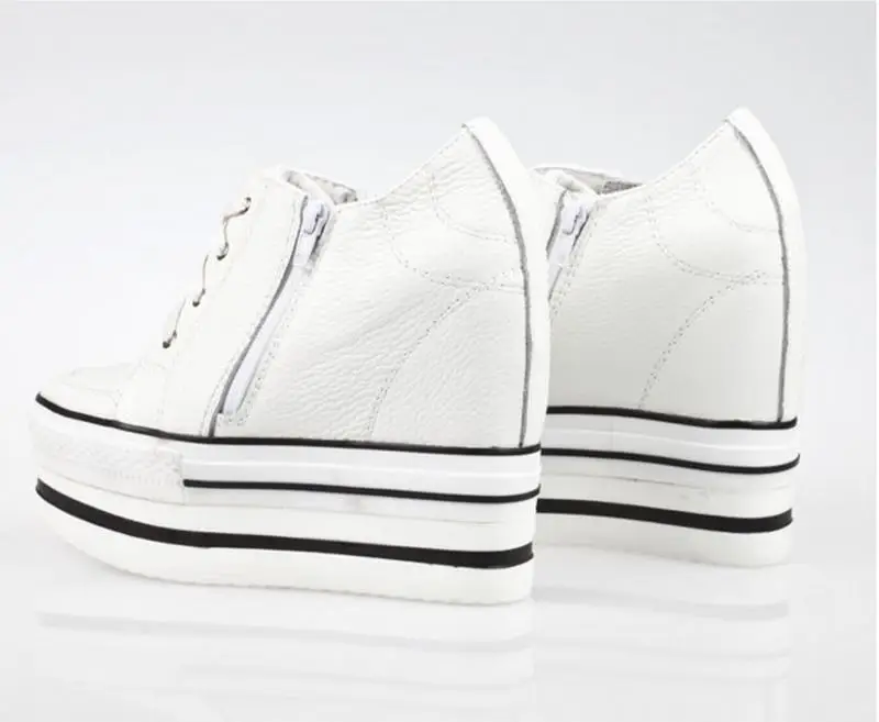 Black all Cuero white Gruesos Auténtico Moda Zapatos Transpirable Aumento Mujeres Up De La Solo Casual Cremallera Plataforma 100 red Black Cuñas Inferiores Altura Encaje tgHqn15xw