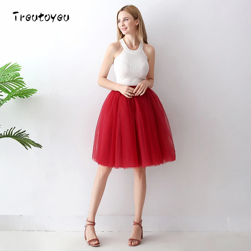 Buy 7 Layers Knee Length Wine Red Tulle Skirt Elegant