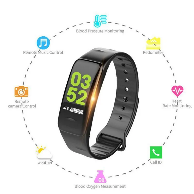 

C1Plus Bracelet Smart Color Step Counter Fitness Tracker Heart Rate Blood Pressure Monitor for Android / IOS Wristwatch