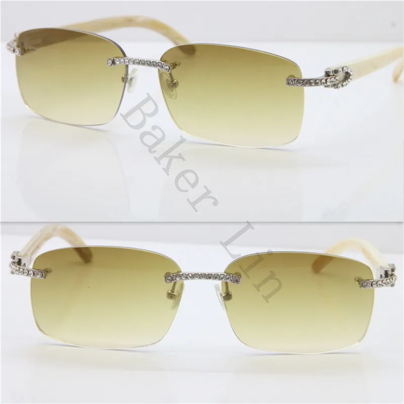 Cartier Rimless Smaller Big Stones 8200759A Original White Genuine Buffalo Horn Sunglasses (5)