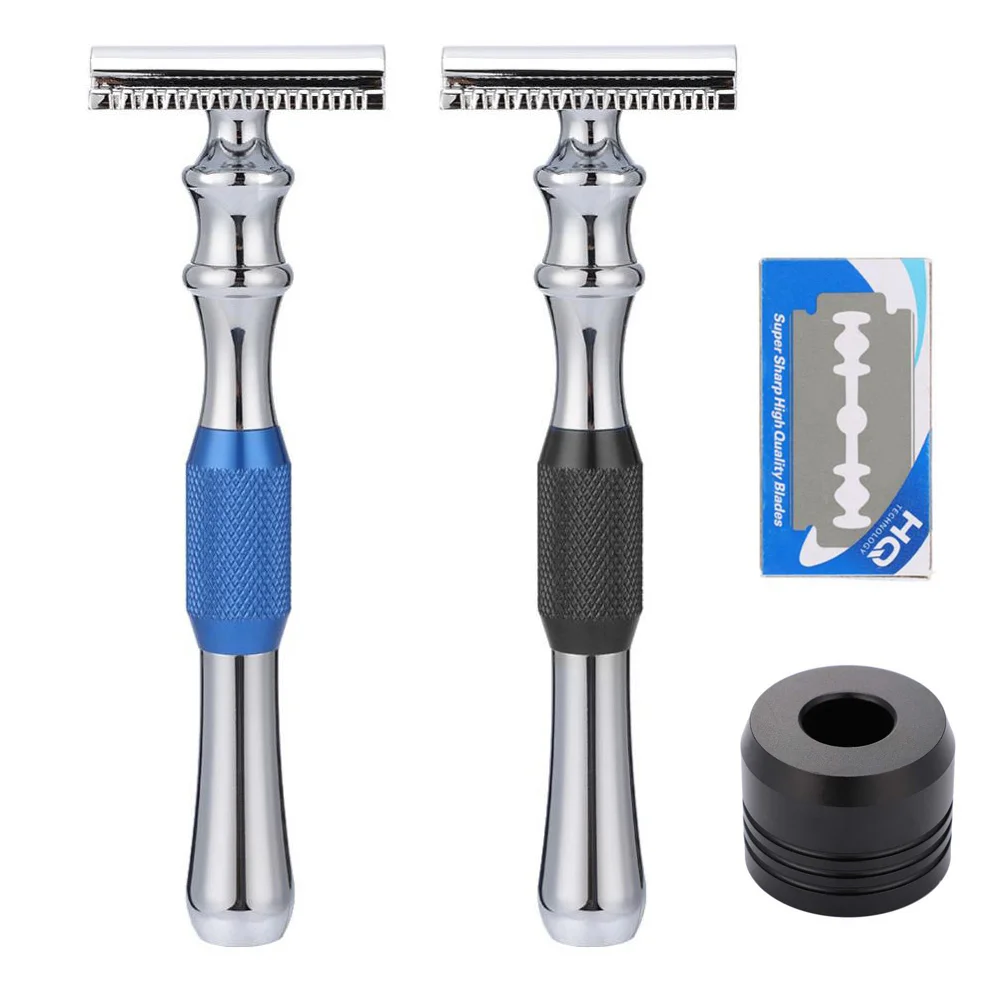 

Mens Safety Razor Man Shaving Razor Anti-slip Stripe Handle Classic Double Edge Razor Blade & Base Manual Razor Shaving Tools
