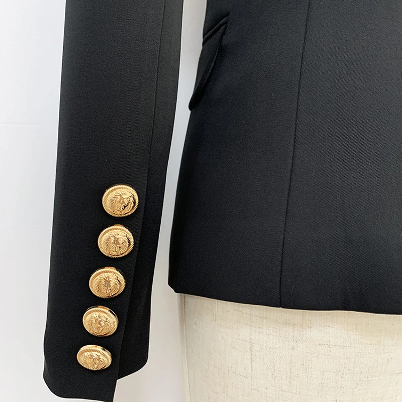 High Quality Designer Blazer Jacket Women's Gold Buttons Double Breasted Office Lady Blazers Outerwear Female Suit Tops Mujer