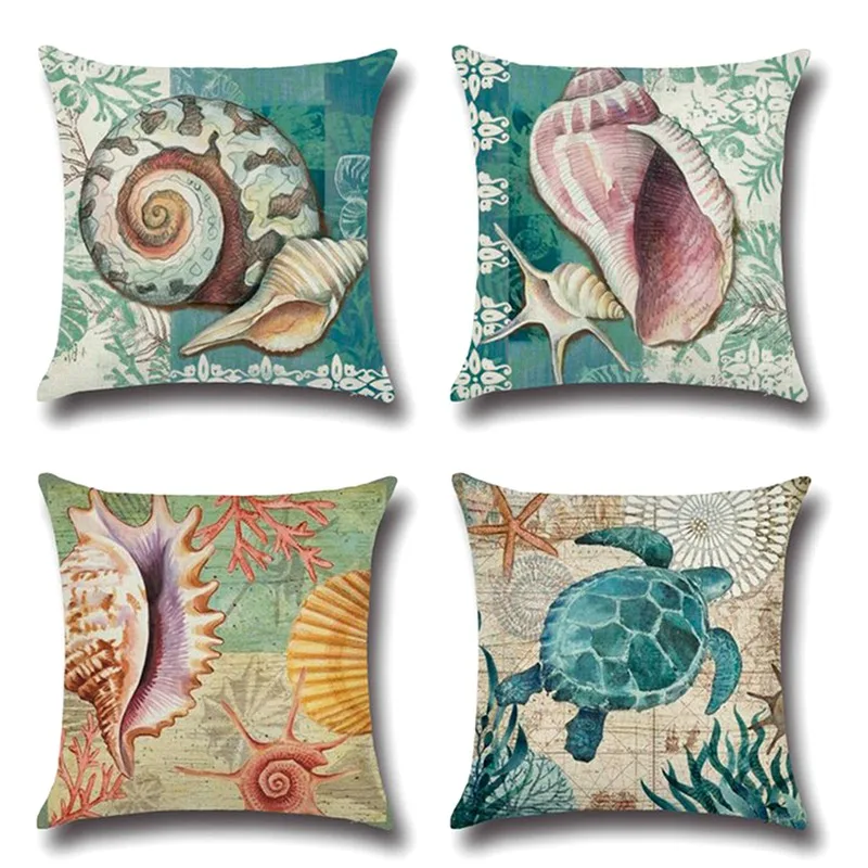 

Marine Nautical Turtle Whale Pattern Home Decoration Cotton Linen Cover Cushion Case PillowCase Ocean Sea Life Party Decor