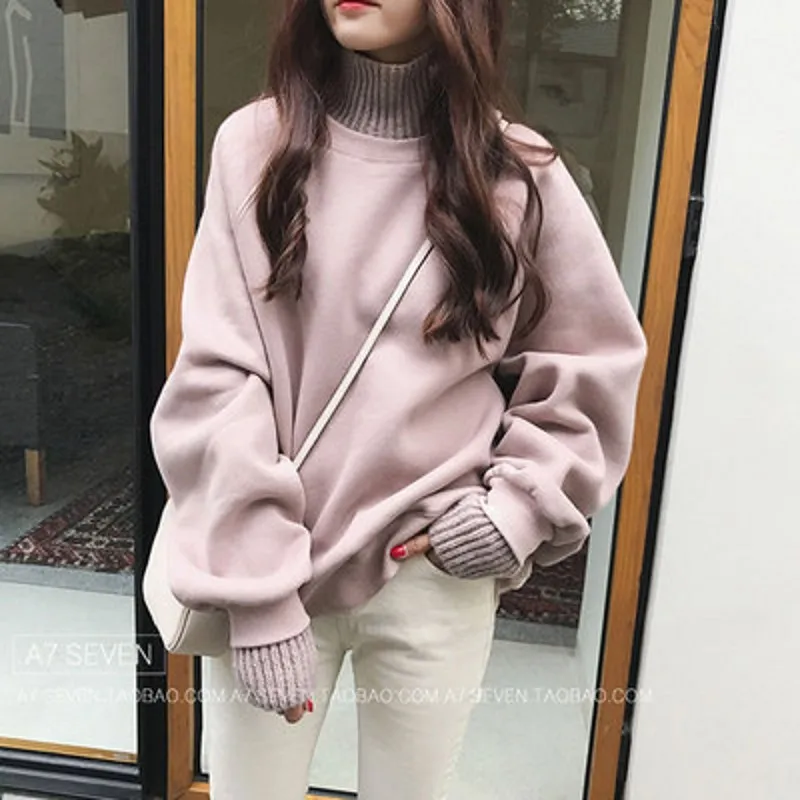 Autumn Sweater Women 2018 Vintage Turtleneck Knitted Pullover and Long Sleeve Pullovers Loose Jumpers Plus Size  Женская | Водолазки -32951777228
