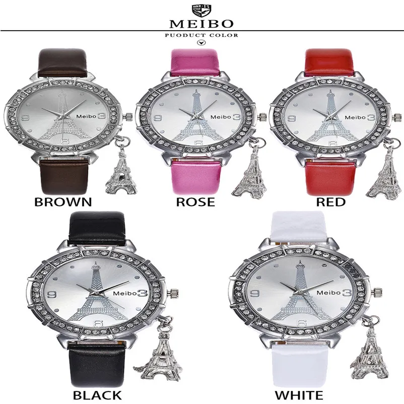 MEIBO women's watches casual watches Quartz Wrist The Eiffel Tower Rhinestone pendant Wrist Watch clock Reloj mujer M08 (16)