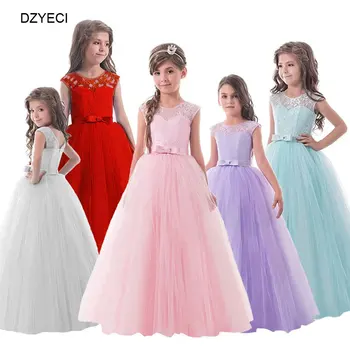 

DZYECI Bridesmaid Dress For Floral Girl Costume Child Deguisement Carnaval Kid Ceremony Pageant Prom Maxi Bow Frock 10 12 14