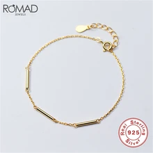 ROMAD, новинка, простой, 925, твердый, настоящее Стерлинговое Серебро, Золотая цепочка, 16 см, браслеты для девушек-подростков, аксессуары для рук, ювелирные изделия R25