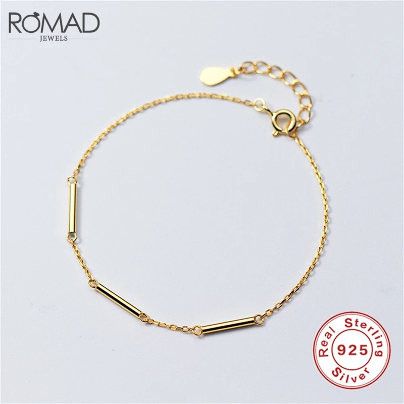 ROMAD новинка 2019 простые браслеты из стерлингового серебра 925 пробы с золотой