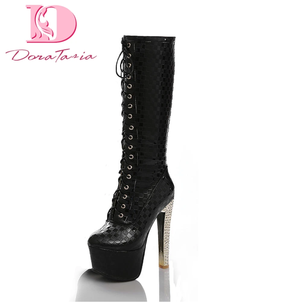 

DoraTasia Brand Design dropship Platform High Heels Dropship Mid Calf Boots Woman Shoes Add Fur Zip Up Winter Boots women