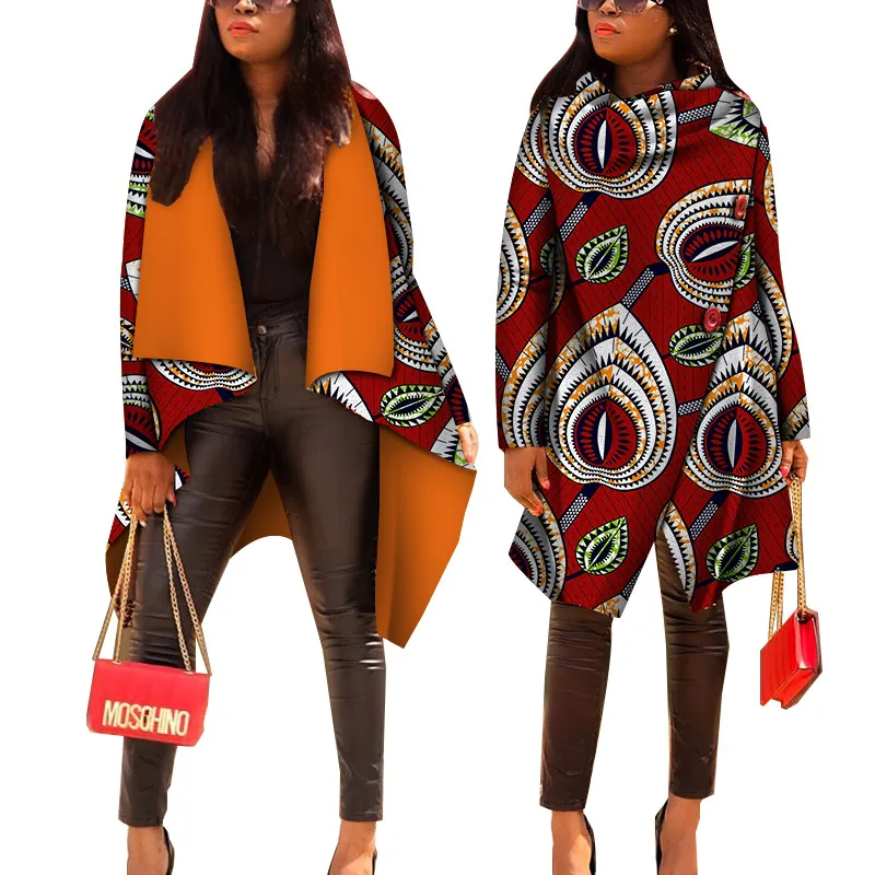 Women African Tops African Print Cotton Casual Coat Women Bazin Riche Trench Coat Lady Traditional African Clothes WY4715 - Цвет: 1