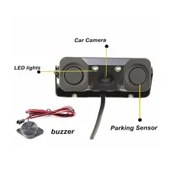 3 в 1 заднего вида автомобиля Камера + 2 Датчики парковки обратный радиолокатор звуковая сигнализация резервного копирования HD светодиоды