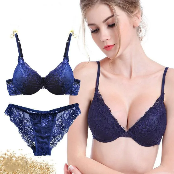 Sexy Lace Bra Set Women Underwear Set Push Up Bra Set Sexy Lace Briefs Lingerie 3/4 Cup 70B 75B 80B