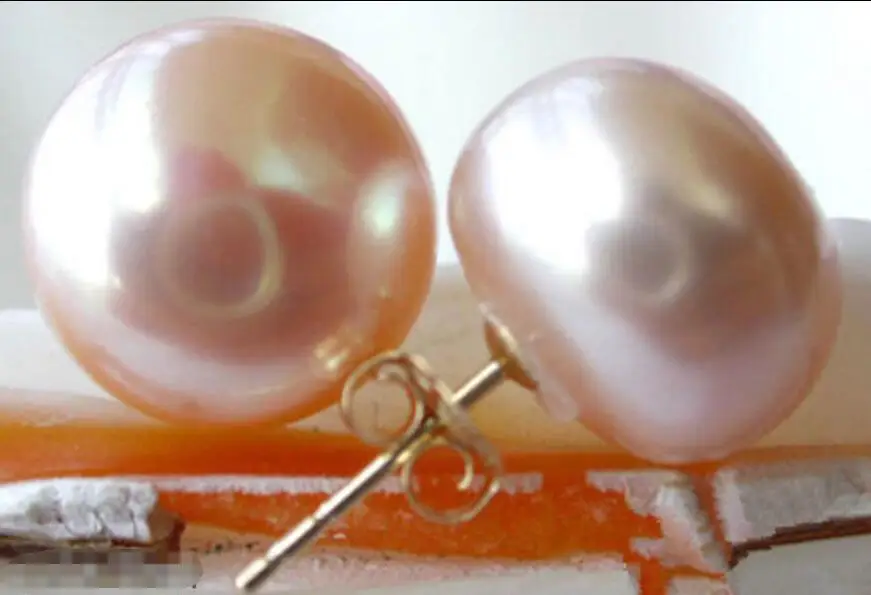

Hot sale new Style >>>>pink Hot New Design Fashion Double Pearl Earrings 14KGP Ear Studs