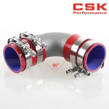 

63mm 2.5" Cast Aluminum 90 Degree Elbow Pipe Turbo Intercooler+ silicone hose kit RED