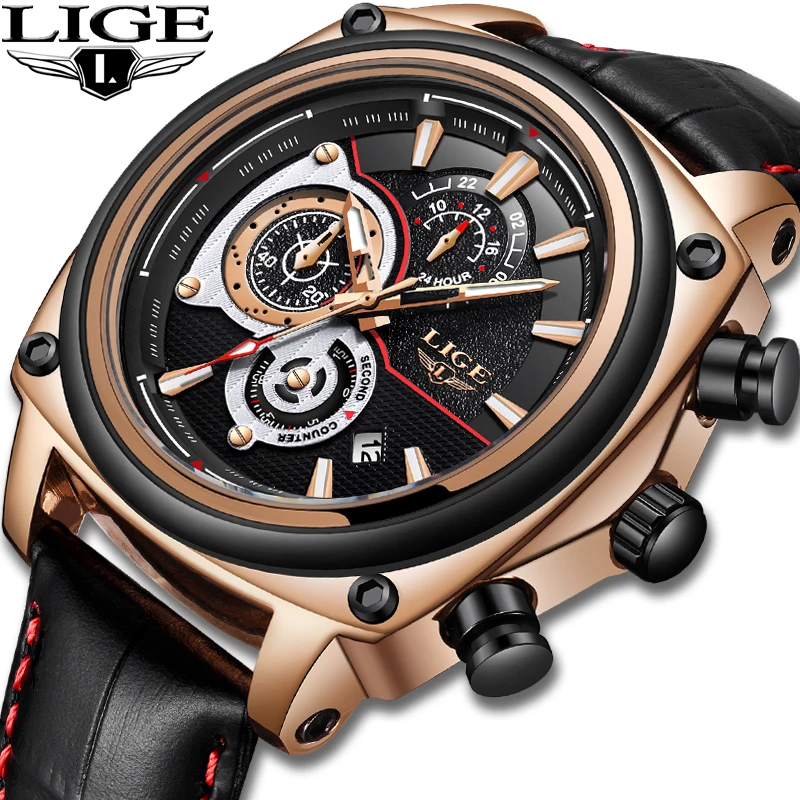 

2018LIGE New Mens Fashion Casual Watch Top Brand Chronograph Mens Leather Quartz Clock Waterproof Sports Wristwatch reloj hombre