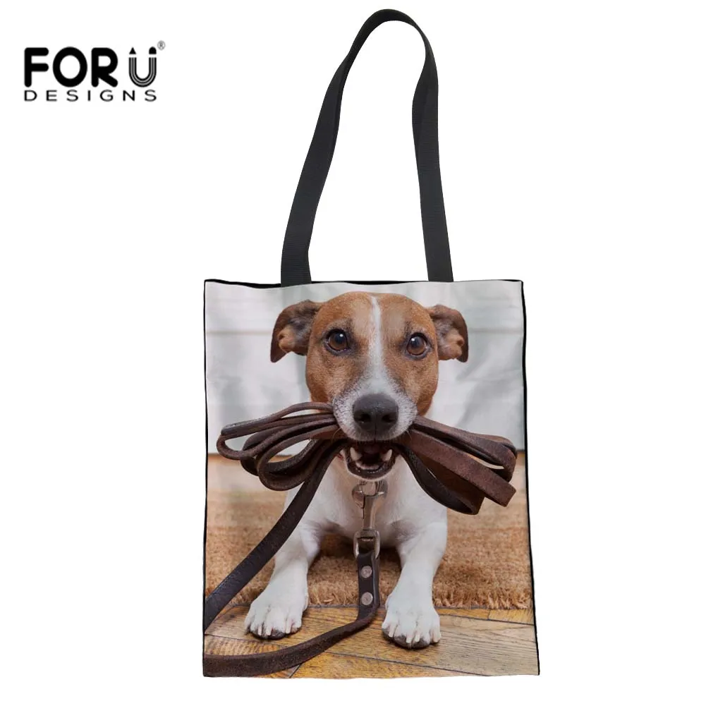 

FORUDESIGNS Jack Russell Terrier Printing Girl Shopping Bags Eco Canvas Reusable Handbag School Crossbody Bag Totes Bolsos Mujer