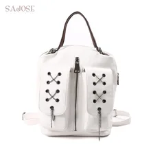 SAJOSE NUEVO Blanco Cadena hueco Mujeres de La Moda Mochila Bolso Del Estudiante Del Hombro del Estilo de Muy Buen Gusto de Las Mujeres de La Muchacha Mochilas de Cuero Para Las Mujeres
