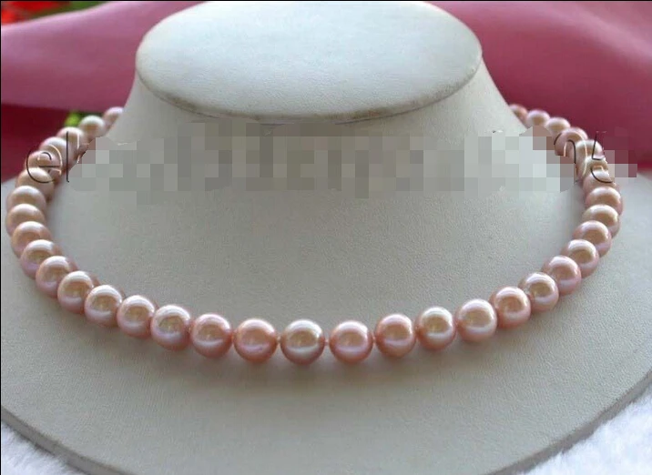 

FREE SHIPPING 17.5" Genuine Natural 8.5-9.5mm Pink Round pearl necklace #f1264!
