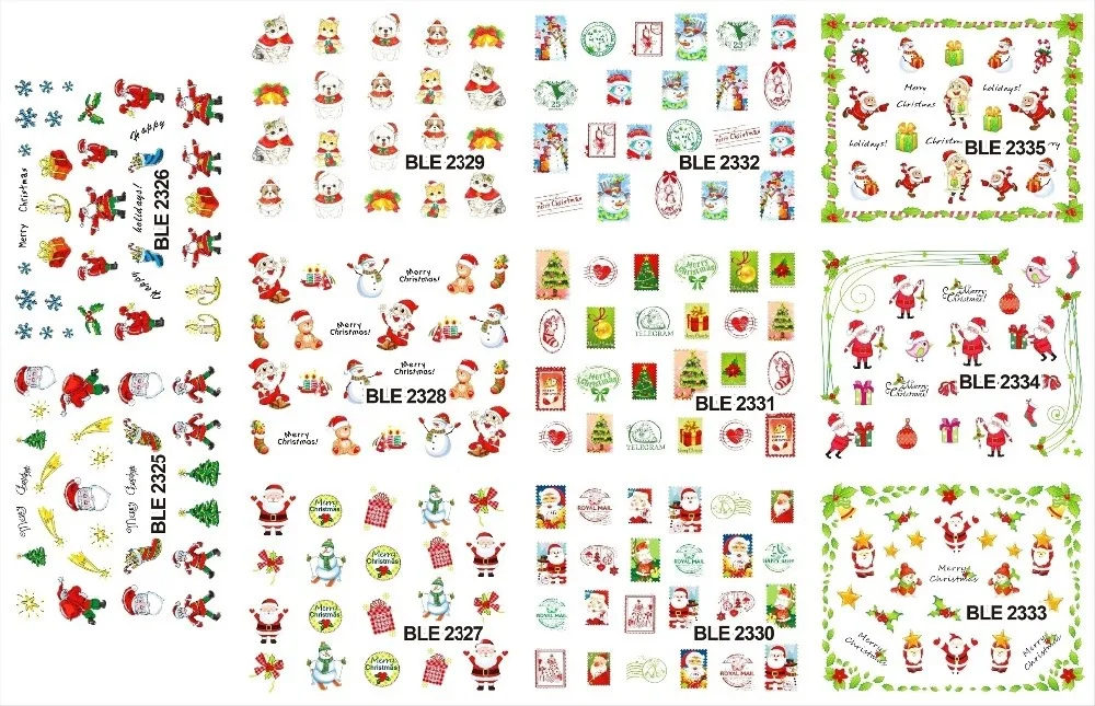 

HOTSALE LARGE 5SETS(11 DESIGNS IN 1)NAIL ART WATER TRANSFER STICKERS DECALS CHRISTMAS DECO SET SNOWMEN FIGURES #821#BLE2325-2335