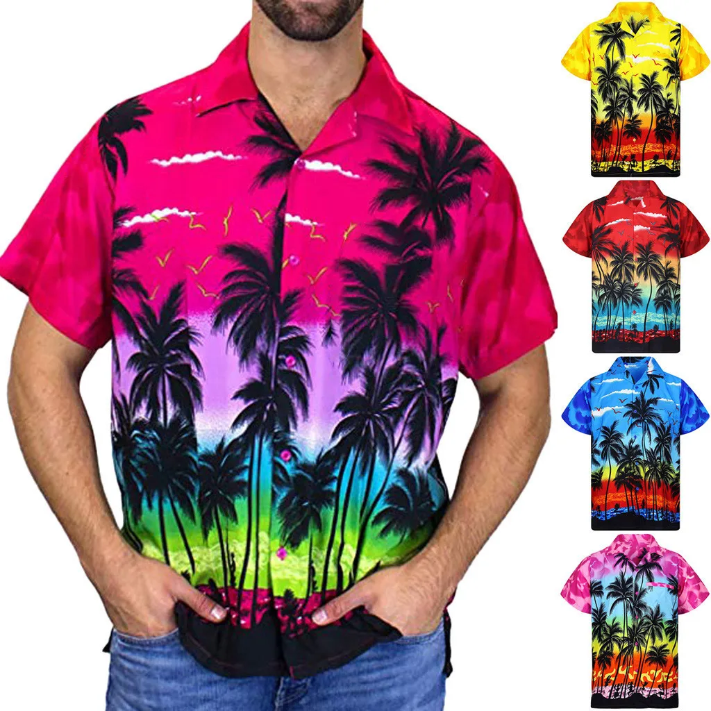 Модная мужская рубашка Повседневная на пуговицах Гавайский принт пляжная короткий рукав быстросохнущая Топ Блузка chemise homme moda hombre