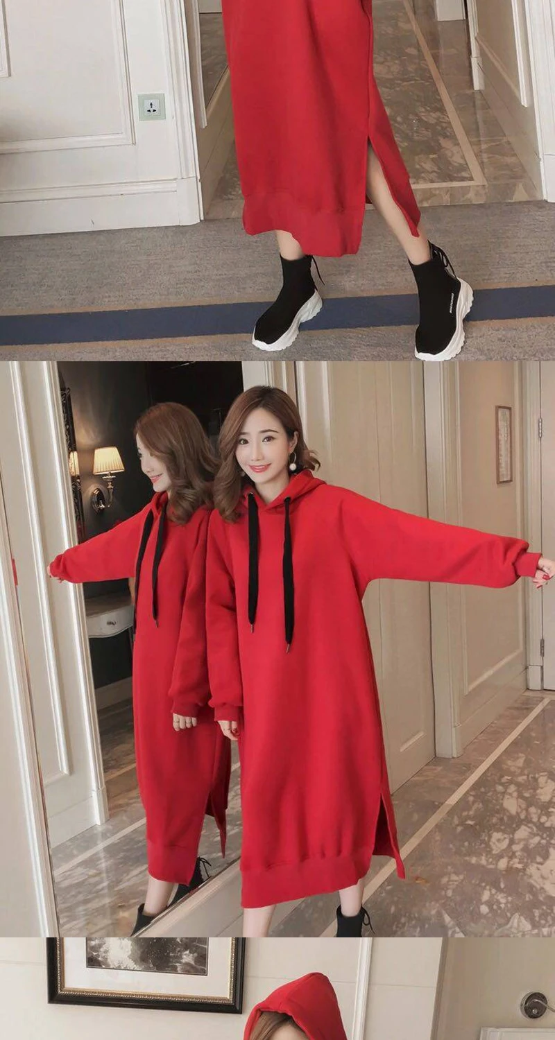 Long Sleeve Hooded Sweatshirt Dress