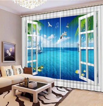 

Beautiful Photo Fashion Customized 3D Curtains Seascape Boat Outside Fhe Window Bed room Living room Office Hotel Cortinas
