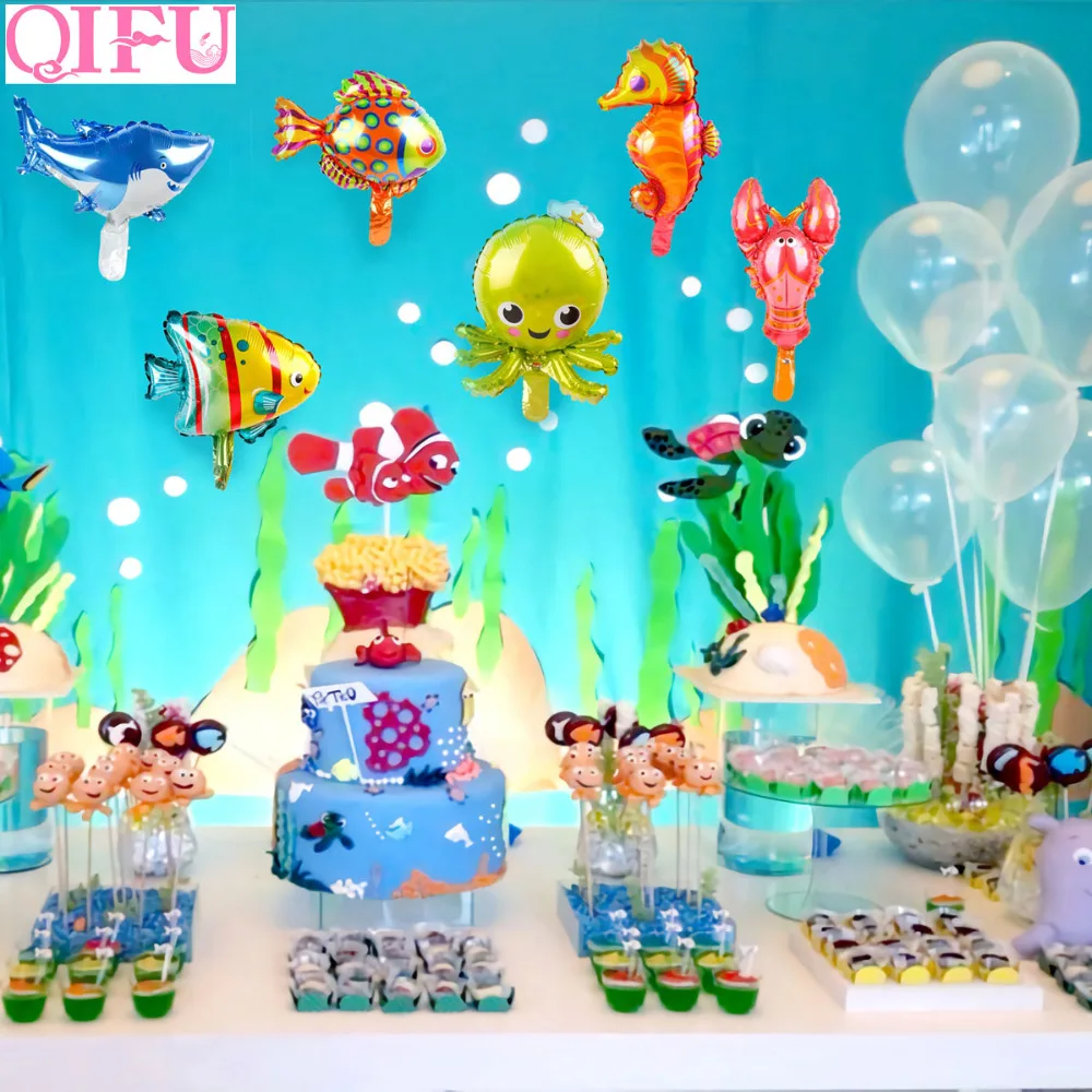 QIFU морской воздушный шар из фольги в виде животного воздушные шарики в форме животных День Рождения Декор Дети День рождения под морем вечерние украшения Акула вечерние принадлежности