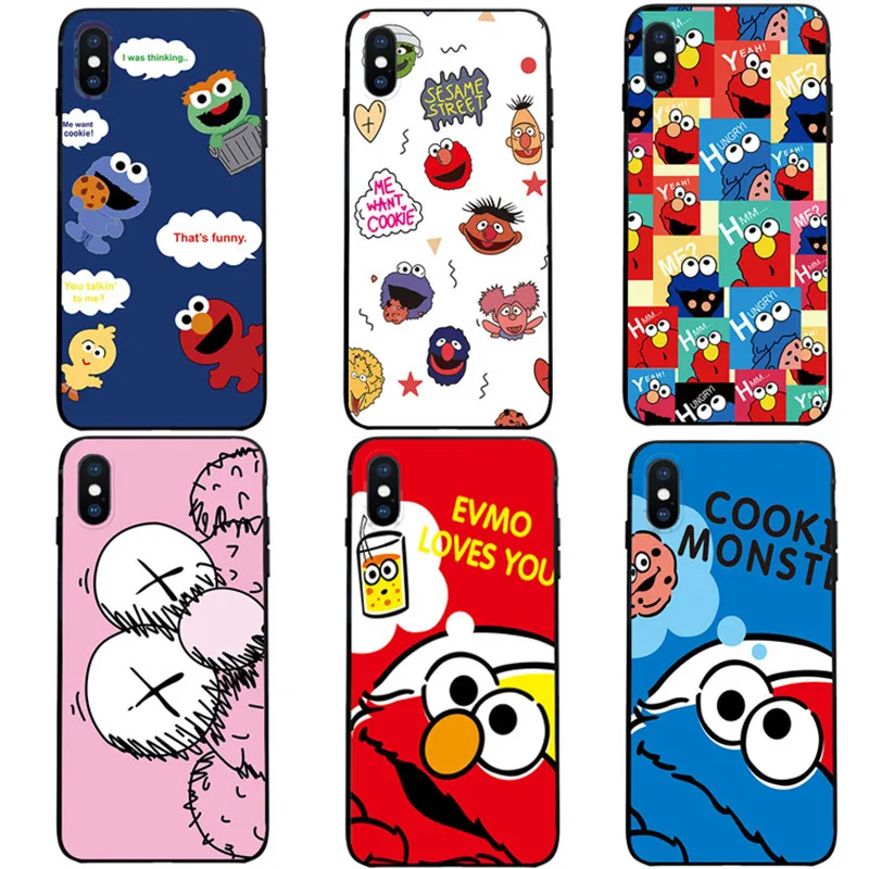 

Kawaii anime pink kaws Sesame Street Phone Case For coque iPhone 8 7 6 6s Plus For iphone cover X XS Max XR Soft case silicone