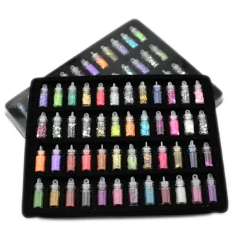 

48 Bottles/lot DIY Nail Art Charms Kit Contain Random Nail Art Pearl Sequin Nail Glitter Powder Acrylic Rhinestone