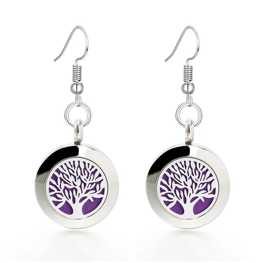 

1 Pair Tree of life Elegant Women Fashion Dangle Earring diffuser locket 20mm essential oil locket 10 pads as Jewelry making