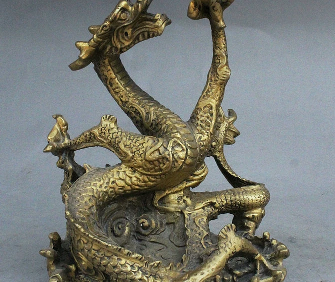 

6" China Old FengShui Bronze Wealth Zodiac Year Dragon Rise Up Lift Ball Statue