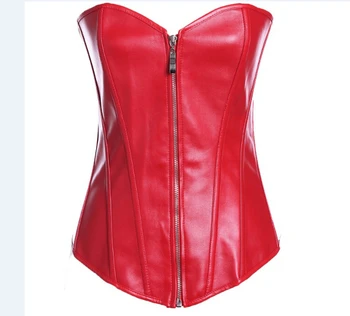 

10pcs/lot Women Zipper Steampunk Corselet Strapless Waist Leather Corset Body Shapewear Overbust Corset For Lady