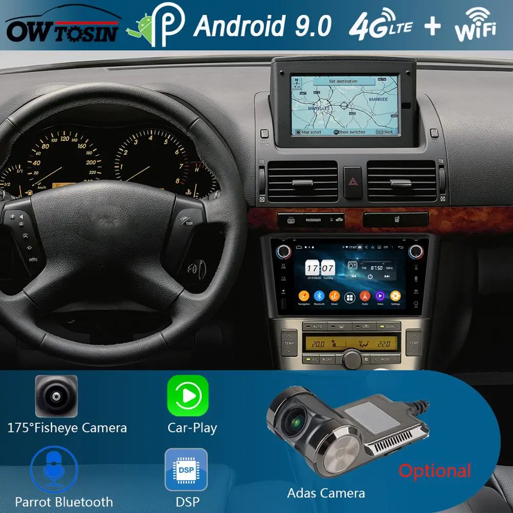 Автомобильный DVD-плеер 7 дюймов IPS 1024*600 8 ядер 4 Гб ОЗУ + 64 ПЗУ Android 9 0 для Toyota Avensis