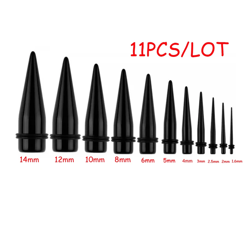 Black Acrylic Ear Tapers Stretching Kits Piercing Expander Stretchers Plugs Tunnels 11PCS/Lot