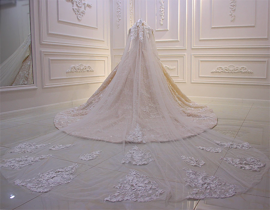 

Amanda Design Luxury Lace Shiny Custom Made Long Veil