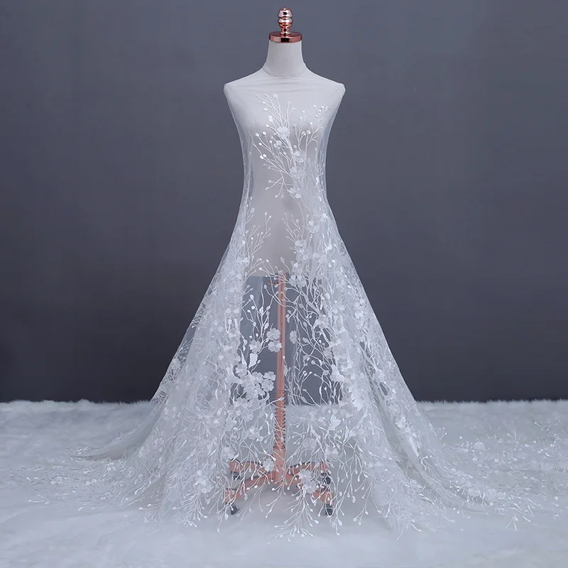 

2019 new mesh lace white floral embroidery tulle mesh lace fabric wholesale