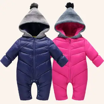 

BibiCola Duck down baby boys snowsuit fur baby romper winter overalls thick warm rompers newborns Hooded Infant Clothing