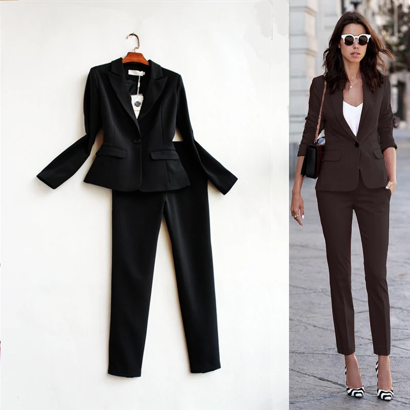 

2018 Spring and Autumn Women's new professional Slim black / white suit +Ankie-Length Pants Two pieces / sets TB7154