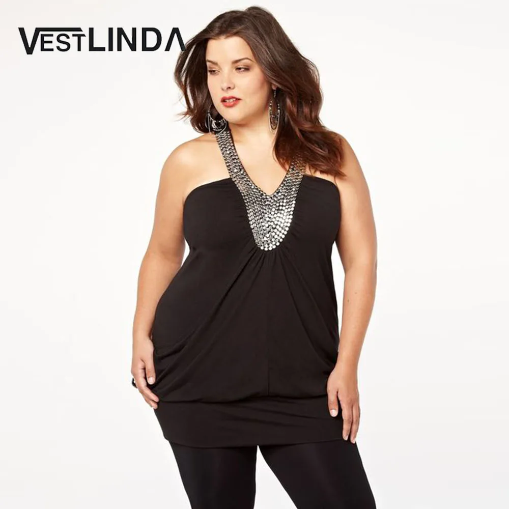 VESTLINDA, женские топы, топики размера плюс, Холтер, расшитый блестками, открытая спина, топ, сексуальный