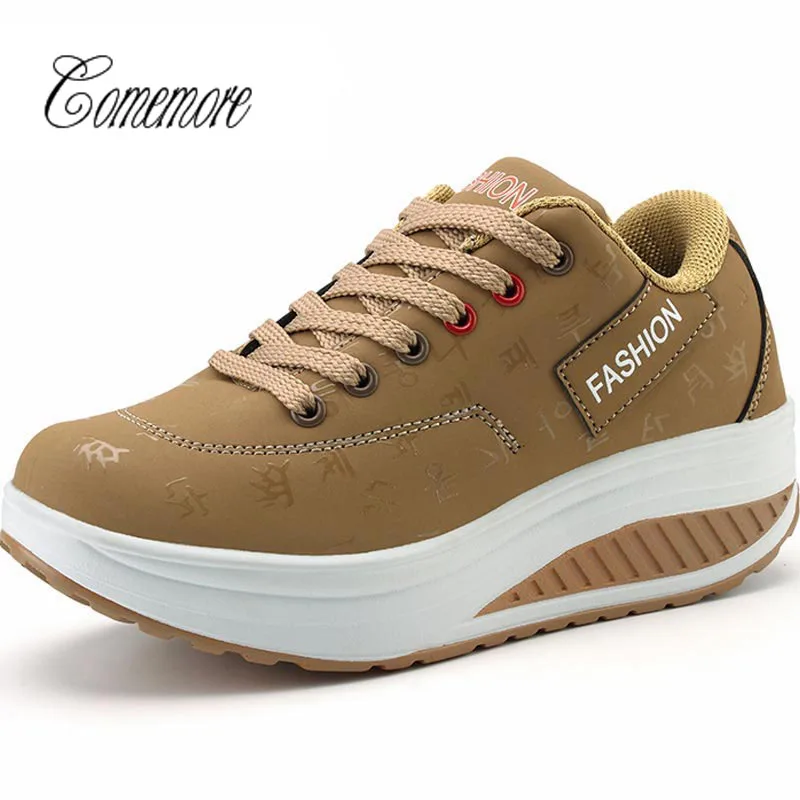 

comemore wedge sneakers on thick soles women's sport shoes women running shoes sports khaki tennis platform feminino