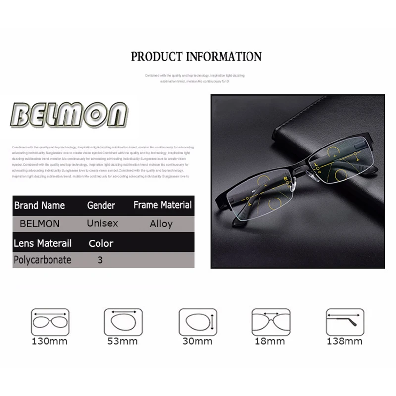 BELMON очки для чтения Для мужчин multi-фокусное прогрессивный пресбиопические очки диоптрий очки+ 1,0+ 1,25+ 1,50+ 1,75+ 2,00+ 2,25+ 2,5 RS307