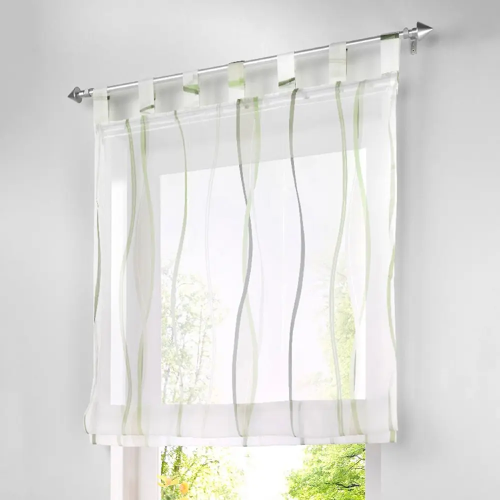 

Pastoral Roman Tulle Curtain Classic Striped Panel Tulle For Home Kitchen Window Curtains Sheer Living Room Cafe Balcony Decor