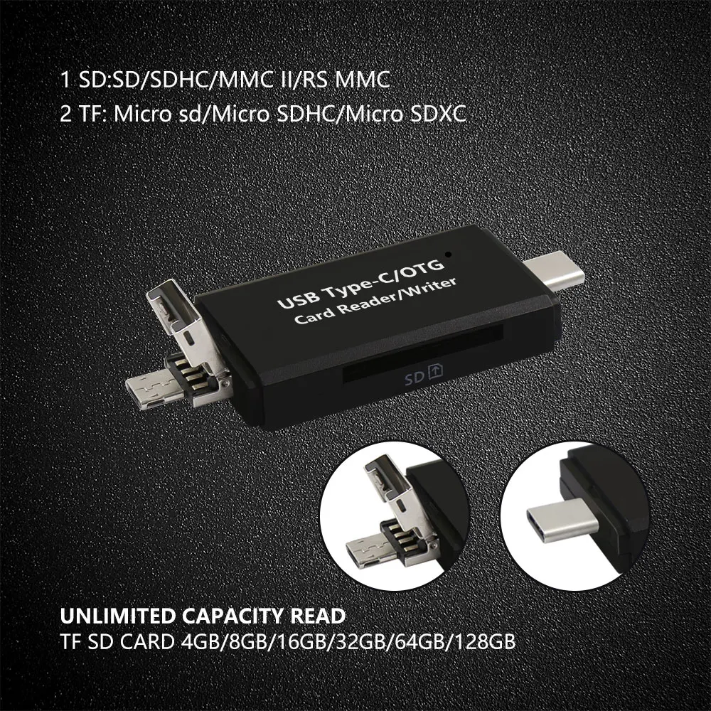 Тип C & micro USB и USB 3 в 1 OTG картридер высокоскоростной USB2.0 Универсальный OTG TF/SD для Android компьютер удлинитель-переходник