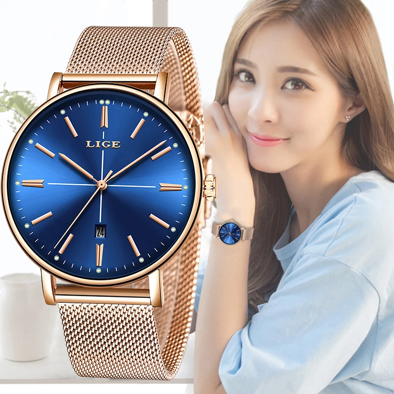 

LIGE women Casual watch Top brand 2019 rose gold ladies bracelet watch women quartz watches Montre Femme Relogio Feminino+gift